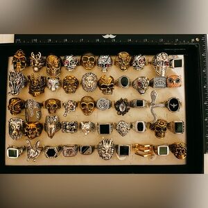 Huge Lot 50 Men’s Biker Rings Skull Dragon Masonic Gothic Punk Metal Mix